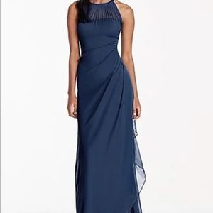 David’s Bridal formal dress navy blue high neck